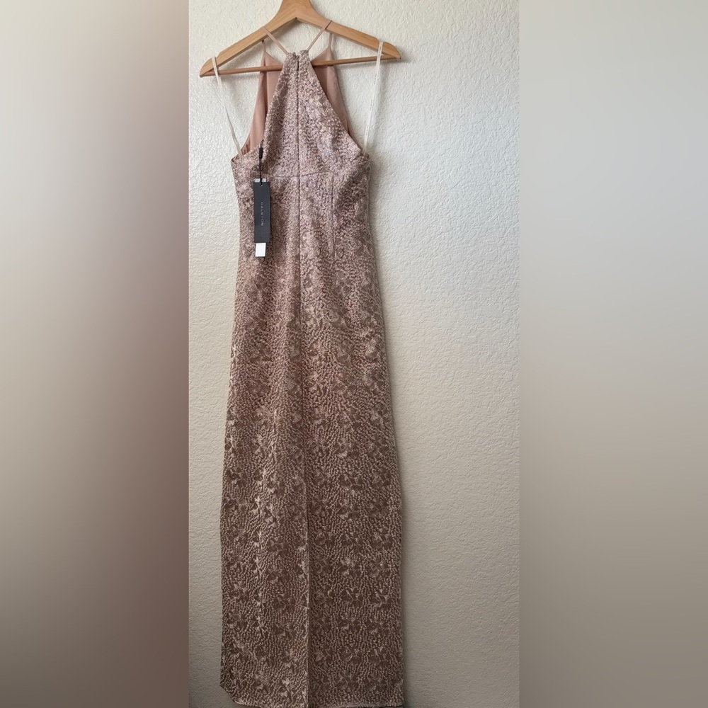 Nwt Halston Evening Collection Almond Blush Halter Gown  Maxi Dress - Picture 2 of 14